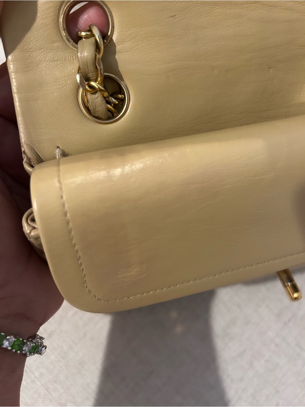 CHANEL Beige Lambskin Leather Shoulder Bag Gold Chain-Entrupy Certification - Picture 6 of 10